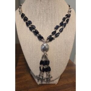 Rare Sterling Silver & Goldstone Mayan Rosary Type Necklace - Heavy 20-21.5"